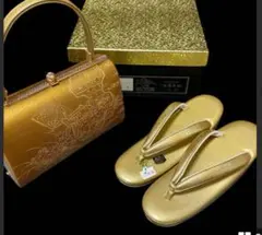 ゴールド 花柄刺繍 和装用バッグ