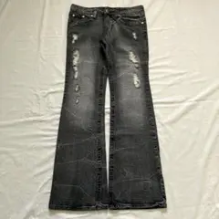 00s crushed black flared jeans y2k アーカイブ