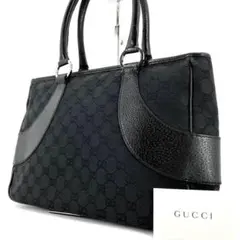 美品✨　グッチ　トートバッグ　ハンドバッグ GGキャンバス　レザー　ブラック　黒