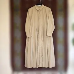 ベージュ 長袖 シャツワンピース