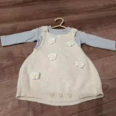 petit main お花モチーフつきサロペット　70cm
