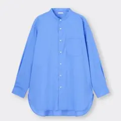 GU バンドカラーロングシャツ M ブルー