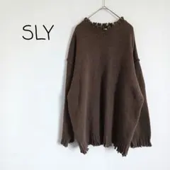 スライ SLY クラッシュデザイン長袖オーバーニット ウール混 ダークブラウン