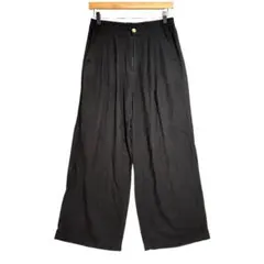 コエ　リネン混 ワイドパンツ　ウエストゴム　黒　Lのサムネイル