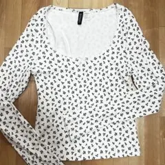 【H&M】花柄長袖Tシャツ ホワイト