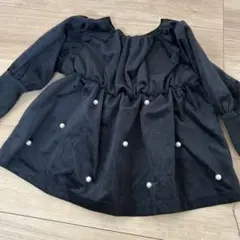 黒いパール装飾長袖トップス 子供服