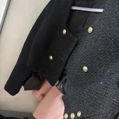 ノーカラージャケット 黒 金ボタン