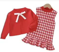 お値下げしました！赤いニットカーディガンとワンピースセット