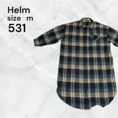 Helm チェック柄 ロングシャツ ブルー系 Mサイズ 古着　前空き襟付き古着のサムネイル
