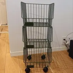 キャスター付きバスケットチェスト　グリーン