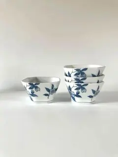 昭和レトロ 皿 4セット まとめ売り 花 ブルー 割烹