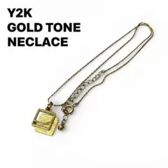Y2K ゴールドトーン ネックレス BRASS 真鍮 スクエアモチーフ