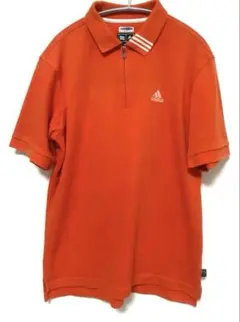 美品　アディダスゴルフ ハーフジップ 半袖ポロシャツ オレンジ ワンポイント