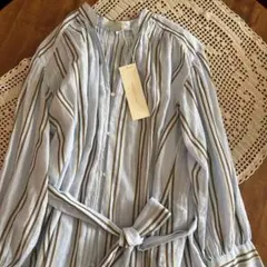 ヌキテパ スキッパーシャツワンピース マキシ丈 コットン100% ベージュ