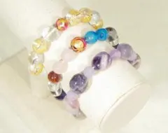 お年玉、天然石ブレスレット特別セット（ケープアメシスト、水晶、タイガーアイ等）