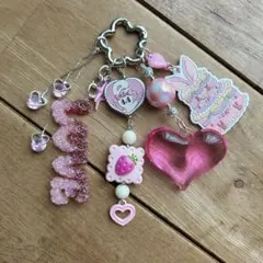 ピンクハート ガーリー じゃらじゃらキーホルダー バッグチャーム 韓国風