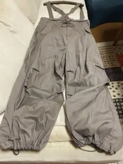 お洒落‼️サスペンダー搭載3Dサルエル系ワイドパンツお洒落なチャコールブラウン系