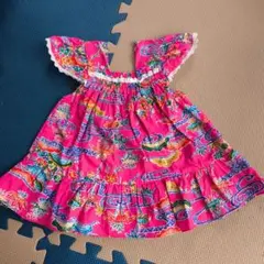 沖縄　ピンク 花柄 フリル袖 ワンピース 80cm