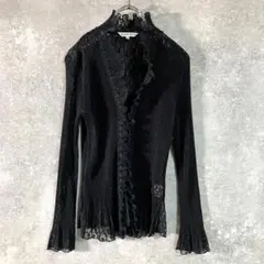 HANAE MORI　カーディガン　長袖　ブラック　無地　フリル　プリーツのサムネイル