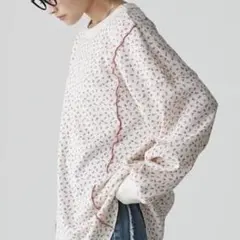 【forksy.】花柄 ワッフル メロー配色 オーバーサイズ ロンT カットソー