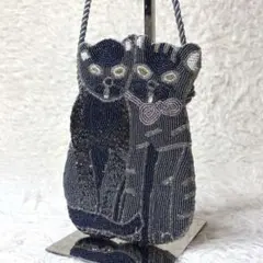 希少 猫 ビーズバッグ 2匹 ヴィンテージ ショルダー ポシェット パーティー