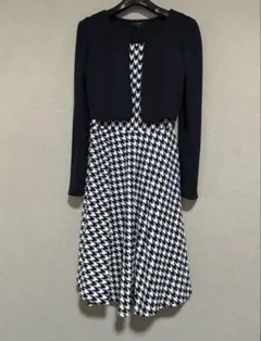 値下げしました　千鳥格子柄　ワンピース　レイヤード風　ネイビー