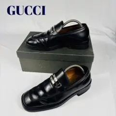 GUCCI グッチ メンズ ローファー G金具 スクエアトゥ Uチップ 黒 箱付 