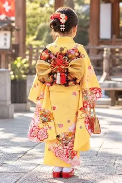 七五三 女の子 【 着物＋正絹作り帯セット 】3歳 4歳 クリーム 花車
