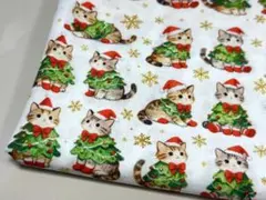 シーチング綿100%.生地.幅110cm×100cmクリスマス猫.1048
