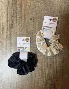 ポケット付きシュシュ　アイディア　 ポケット収納　ブラック　ゴールド 2個セット