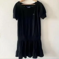 【未使用品】バーバリーブルーレーベルニット半袖ワンピースバルーン袖ホース刺繍ロゴ