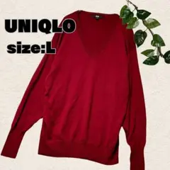UNIQLO ウール Vネック セーター エンジ L