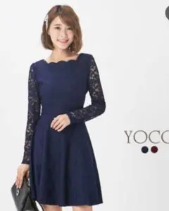 YOCO ネイビー 長袖 パーティードレス M