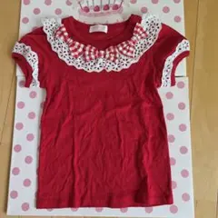 シャーリーテンプル赤いレースフリル半袖シャツ130