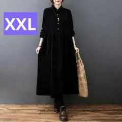 【新品！未使用！最終値下げ！】コーデュロイ　ブラック　XXLサイズ　シャツワンピ