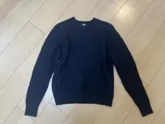 ネイビー ウール混紡 クルーネック セーター S