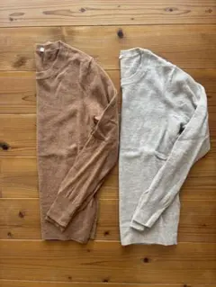 キャメル・アイボリー長袖ニットセーター 2枚セット