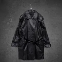 ヴィンテージ 古着 レザー トレンチコート 黒 羊革 モード