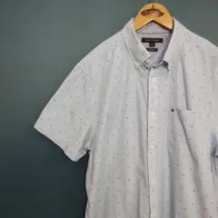 USA古着　TOMMY HILFIGER 水色 ドット柄 半袖シャツ L