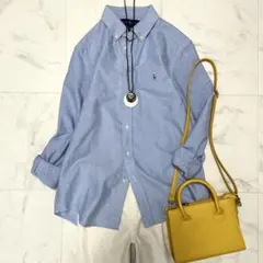 超美品】近年 ラルフローレン グリーンシャツ 茶ポニー オーバーサイズ 