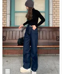 GRL ハイウエスト セミ ワイド デニム パンツ