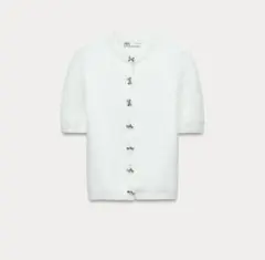 ZARA リボンボタンニットジャケット　半袖　カーディガン