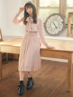 アンクルージュ ドットシフォンプリーツワンピース ワンピース ピンク