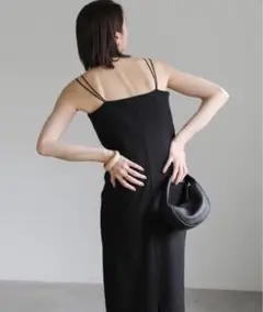 select MOCA ダブルストラップカップ付きリブキャミワンピース ブラック