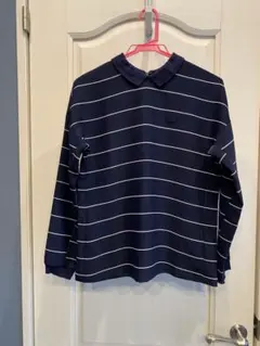 直営店で購入　Lacoste ネイビー ストライプ 長袖ポロシャツ
