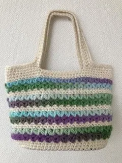 底板付き♪リフ編みグラデーションお花模様オシャレバッグ ハンドメイドかぎ針編み