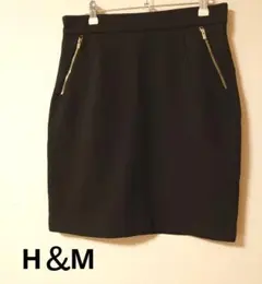 H＆M 黒のタイトスカート 金色ジッパー付き シンプル Lサイズ