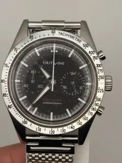 OUTLINE アウトライン 2レジスタークロノⅡ 黒×シルバー 新品未使用 2レジスタークロノ・シリーズ II ｜2 Register Chrono Series II