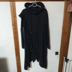フード付きブラックロングポンチョ式変形ワンピース
