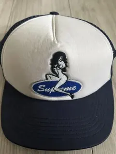 Supreme キャップ メッシュ ネイビー ホワイト